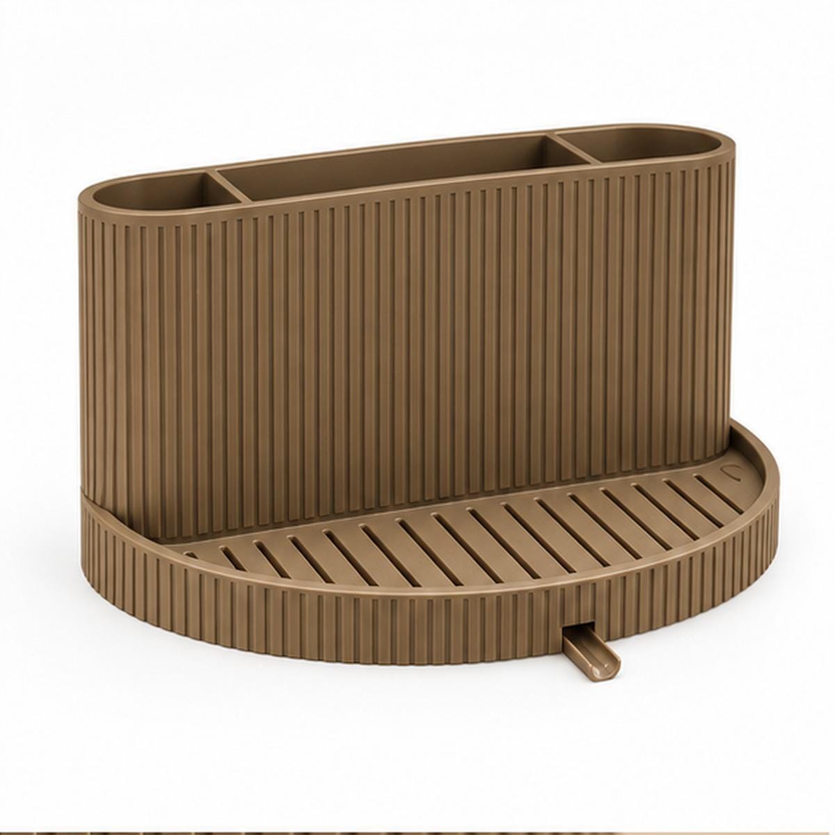 3D Printed Ribbed Sink Caddy, Draining Tray, Kitchen Utensil Holder (Taupe-Brown)