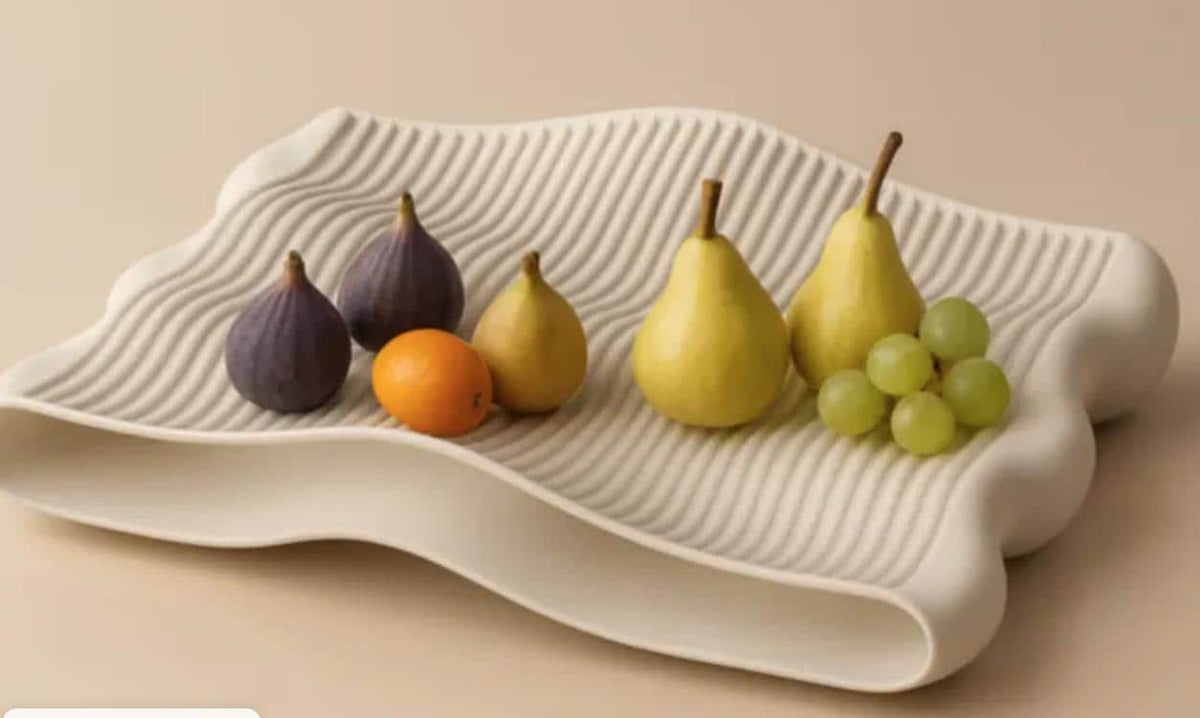 Sculptural Wavy Tray, 3D Printed Ribbed Organizer, Japandi Home Decor