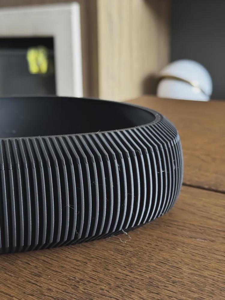 3D Printed Pleated Sculptural Bowl, Modern Black Japandi Centerpiece, Architectural Decor