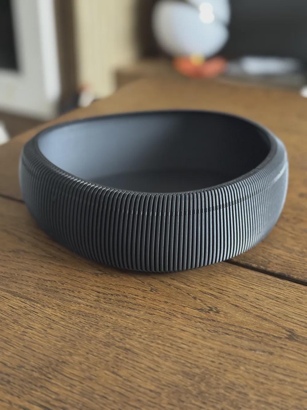 3D Printed Pleated Sculptural Bowl, Modern Black Japandi Centerpiece, Architectural Decor