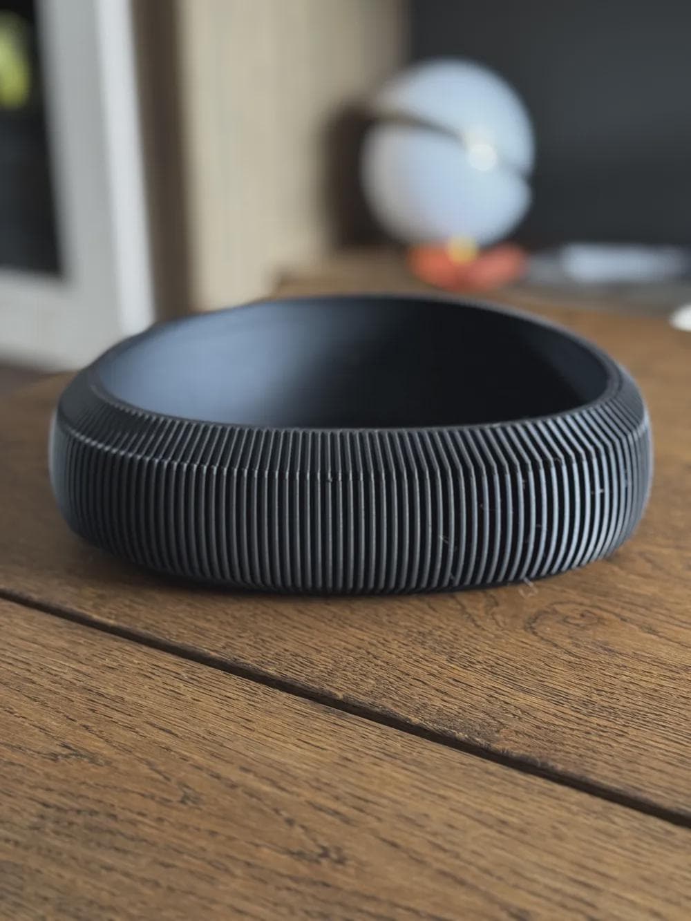3D Printed Pleated Sculptural Bowl, Modern Black Japandi Centerpiece, Architectural Decor