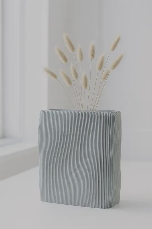 3D Printed Wave Vase, Ribbed Japandi Home Decor, Neutral Tabletop Centrepiece
