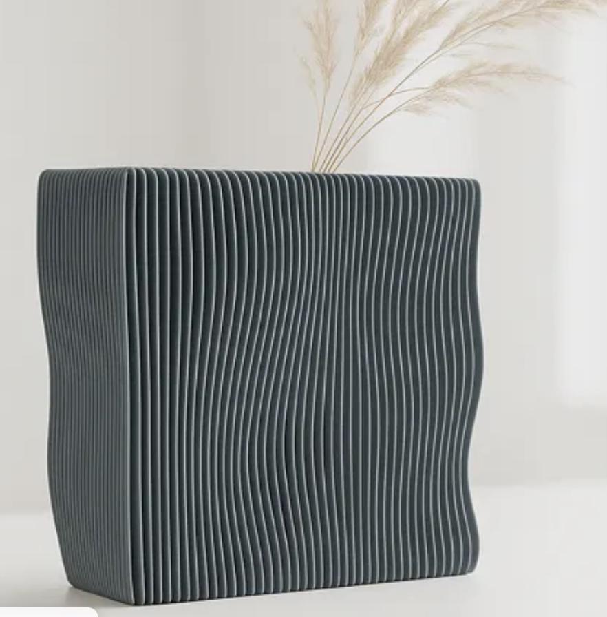 3D Printed Wave Vase, Ribbed Japandi Home Decor, Neutral Tabletop Centrepiece