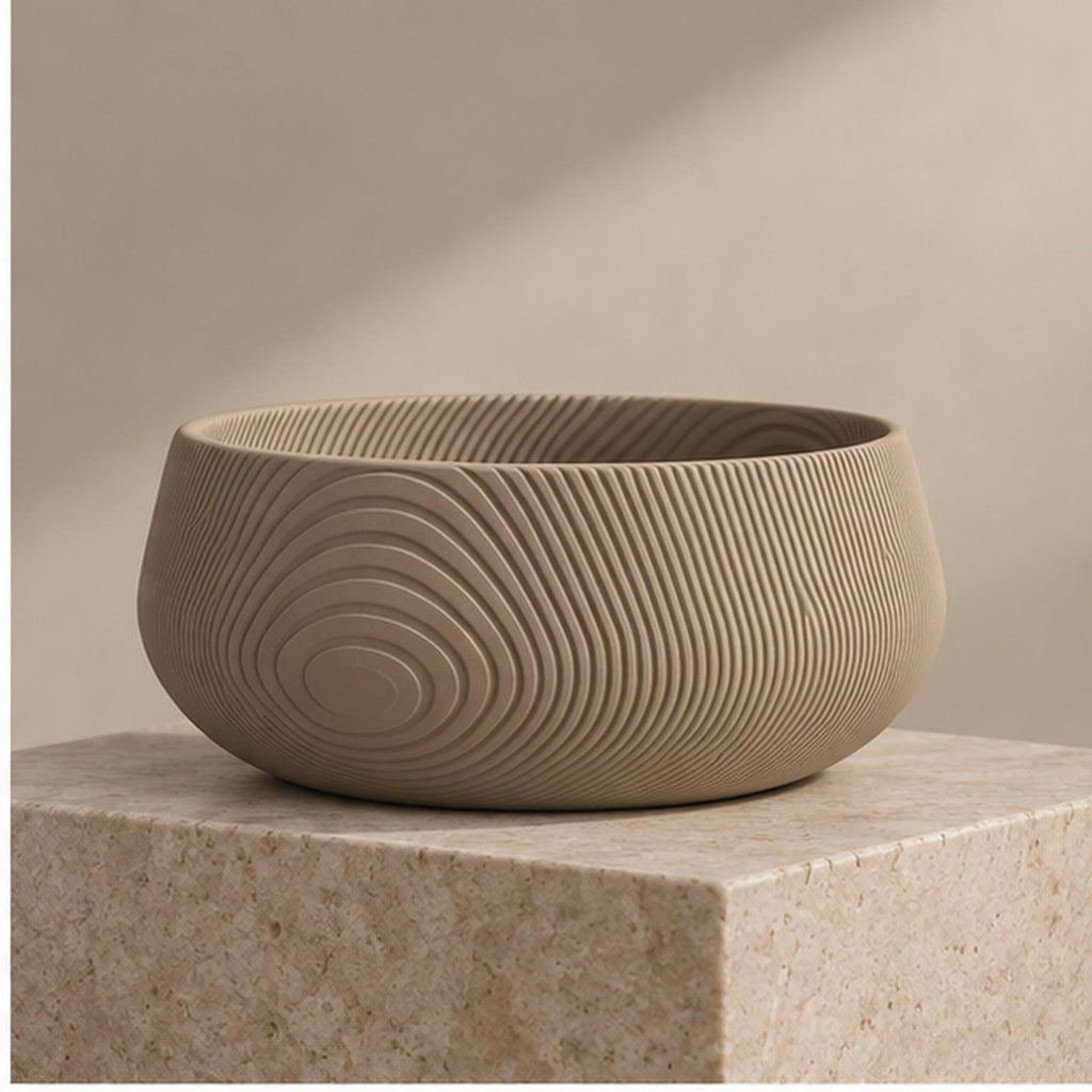 3D Printed Beige Contour Bowl, Japandi Organic Modern Decor, Textured Centrepiece