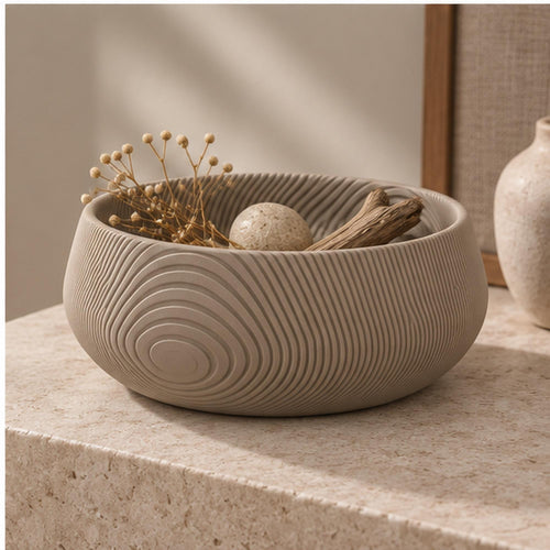 3D Printed Beige Contour Bowl, Japandi Organic Modern Decor, Textured Centrepiece
