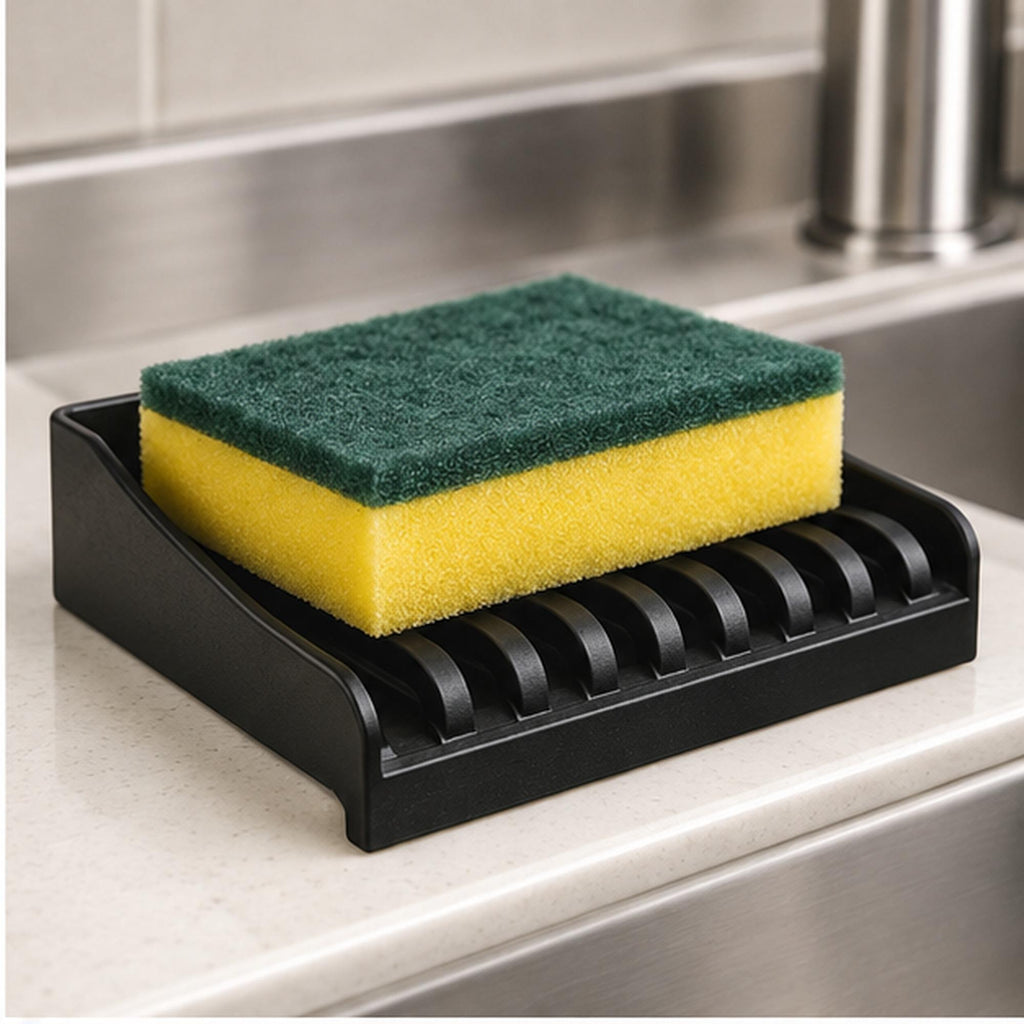 3D Printed Sink Edge Sponge Holder, Ribbed Drainage Tray, Minimalist Kitchen Caddy