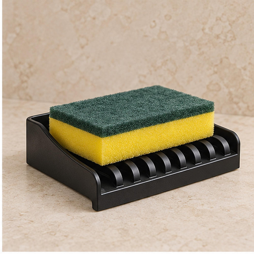 3D Printed Sink Edge Sponge Holder, Ribbed Drainage Tray, Minimalist Kitchen Caddy