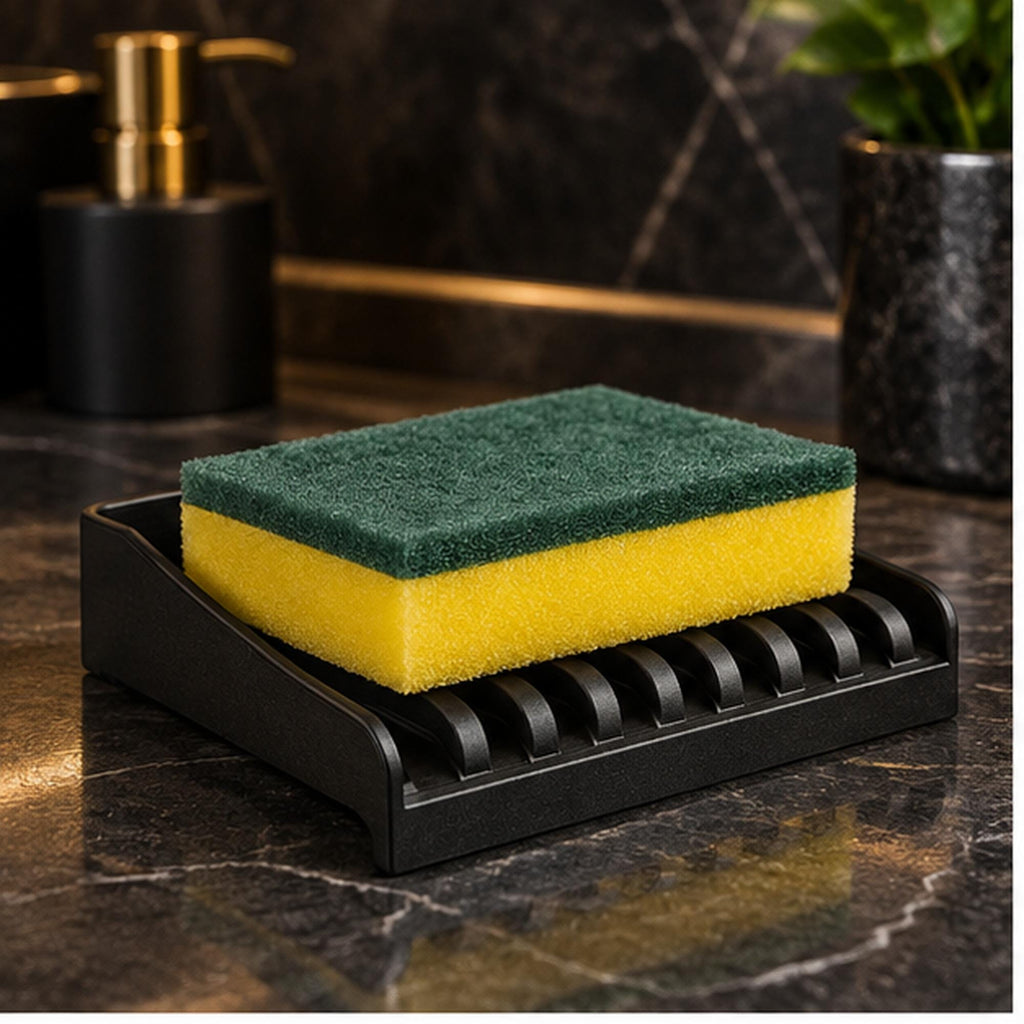 3D Printed Sink Edge Sponge Holder, Ribbed Drainage Tray, Minimalist Kitchen Caddy
