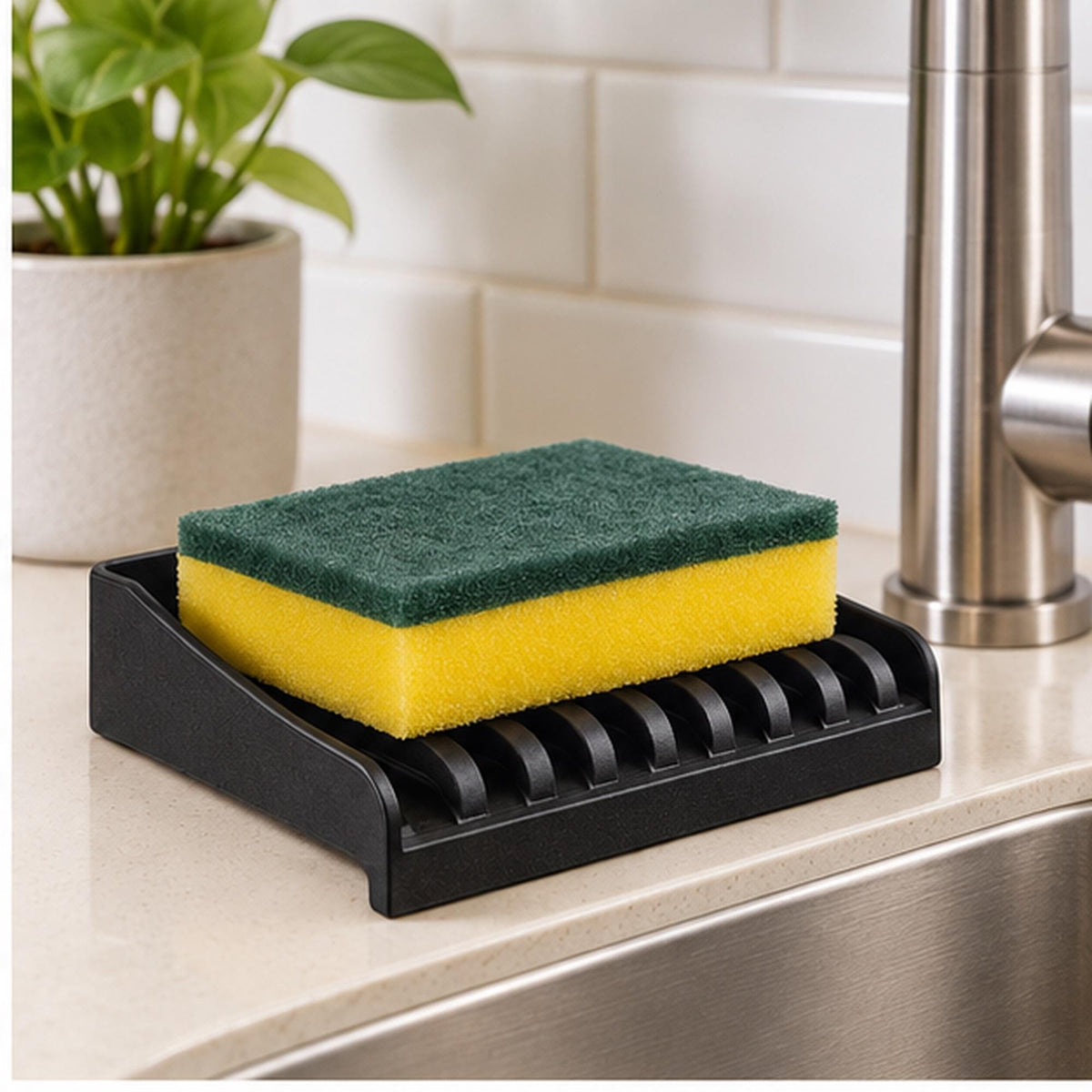 3D Printed Sink Edge Sponge Holder, Ribbed Drainage Tray, Minimalist Kitchen Caddy