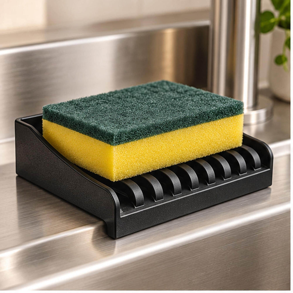 3D Printed Sink Edge Sponge Holder, Ribbed Drainage Tray, Minimalist Kitchen Caddy