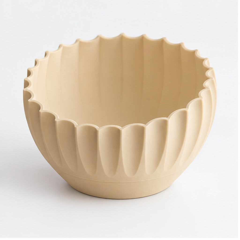 Ivory Pleated Sculptural Bowl, Scalloped Rim, 3D Printed Japandi Decor