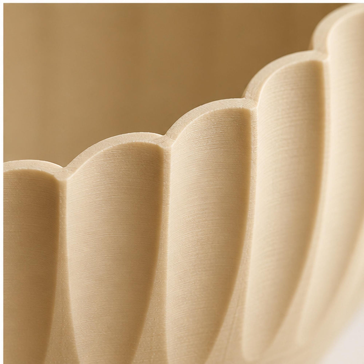 Ivory Pleated Sculptural Bowl, Scalloped Rim, 3D Printed Japandi Decor
