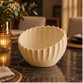 Ivory Pleated Sculptural Bowl, Scalloped Rim, 3D Printed Japandi Decor