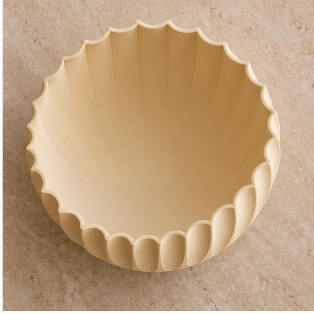 Ivory Pleated Sculptural Bowl, Scalloped Rim, 3D Printed Japandi Decor