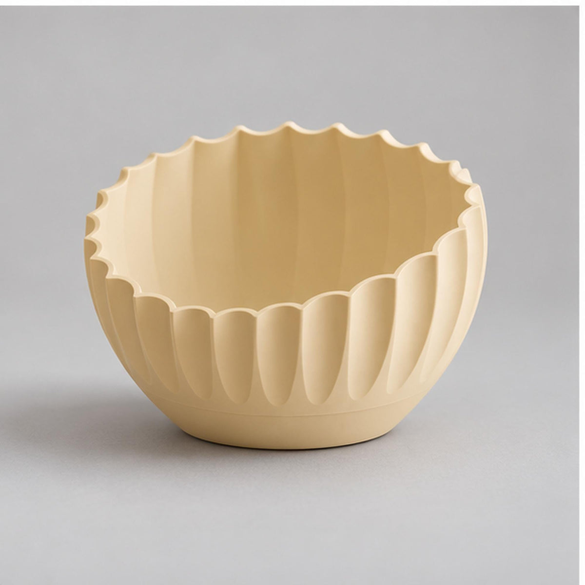 Ivory Pleated Sculptural Bowl, Scalloped Rim, 3D Printed Japandi Decor