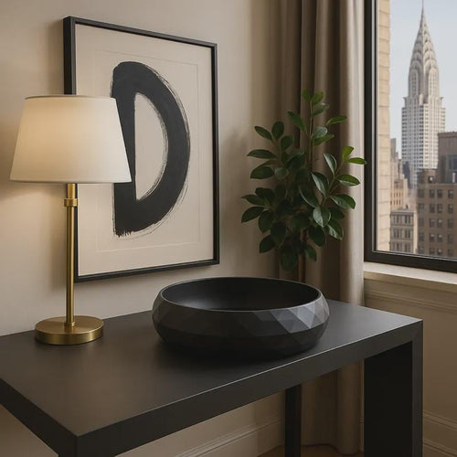3D Printed Geometric Catchall Bowl, Modern Black Faceted Entryway Decor, Desk Organizer (Housewarming Gift)