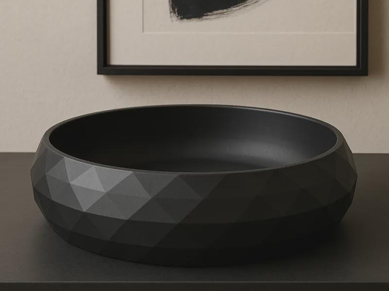 3D Printed Geometric Catchall Bowl, Modern Black Faceted Entryway Decor, Desk Organizer (Housewarming Gift)