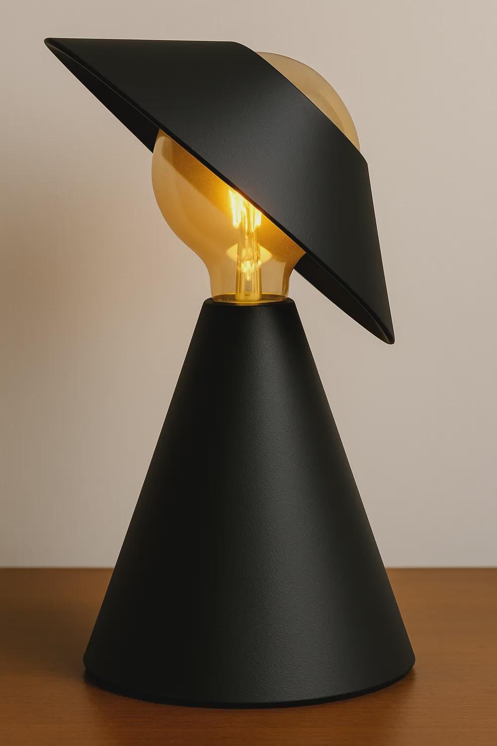 Sculptural 3D Printed Table Lamp, Matte Black Tilt Shade, Modern Accent Light