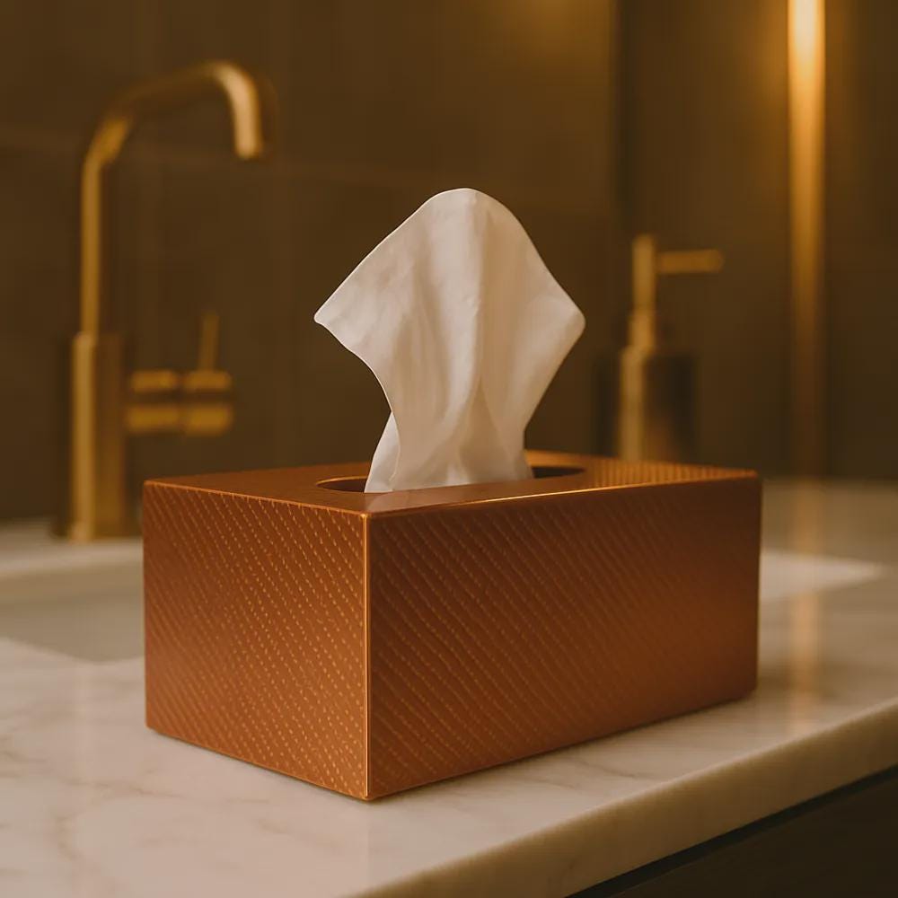Textured Copper Tissue Box Cover, 3D Printed Bronze Home Decor (Made in Malta)