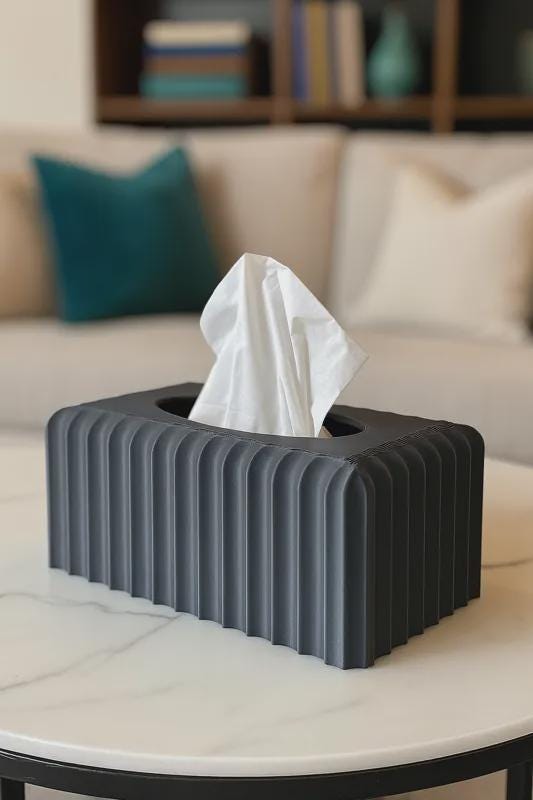 3D Printed Ribbed Copper Tissue Box Cover, Modern Bathroom Decor, Bronze Accent