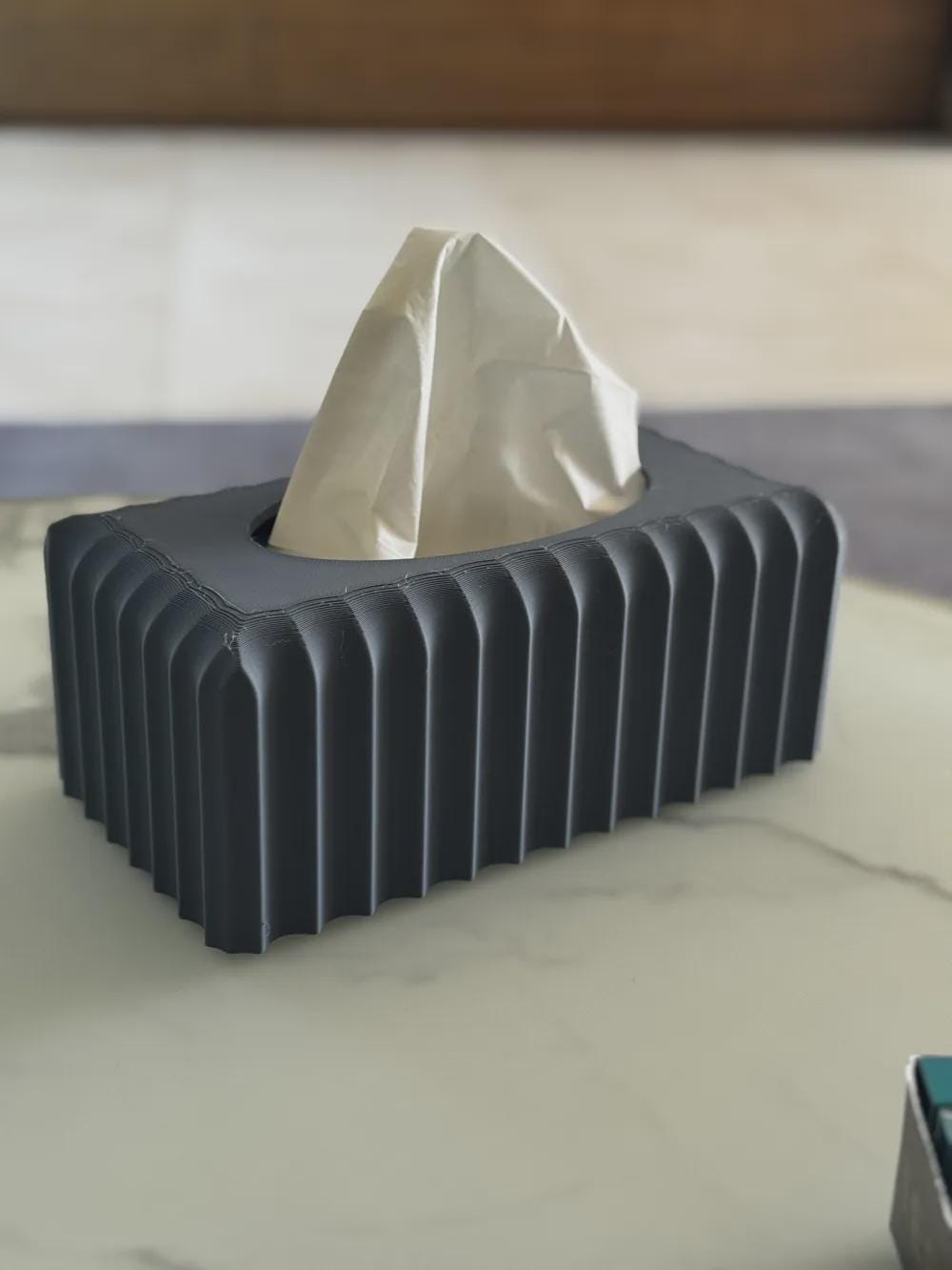 3D Printed Ribbed Copper Tissue Box Cover, Modern Bathroom Decor, Bronze Accent