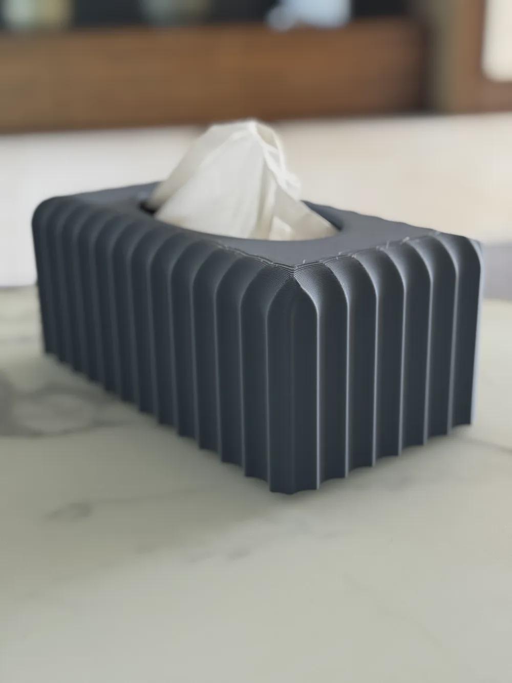 3D Printed Ribbed Copper Tissue Box Cover, Modern Bathroom Decor, Bronze Accent
