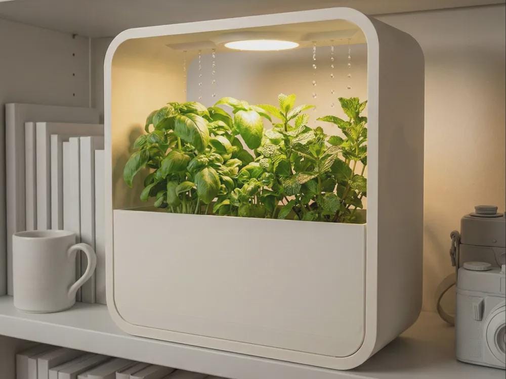 LED Rain Planter, Indoor Herb Garden with Grow Light, Modern Kitchen Countertop Display