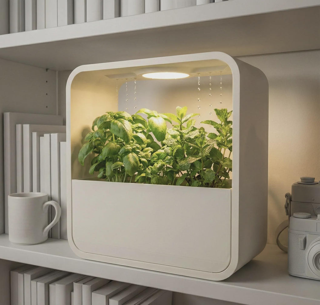 LED Rain Planter, Indoor Herb Garden with Grow Light, Modern Kitchen Countertop Display