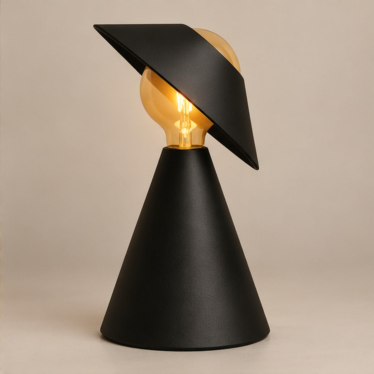 Sculptural 3D Printed Table Lamp, Matte Black Tilt Shade, Modern Accent Light