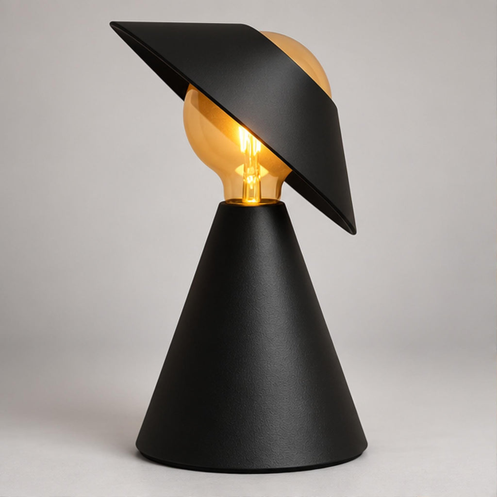 Sculptural 3D Printed Table Lamp, Matte Black Tilt Shade, Modern Accent Light