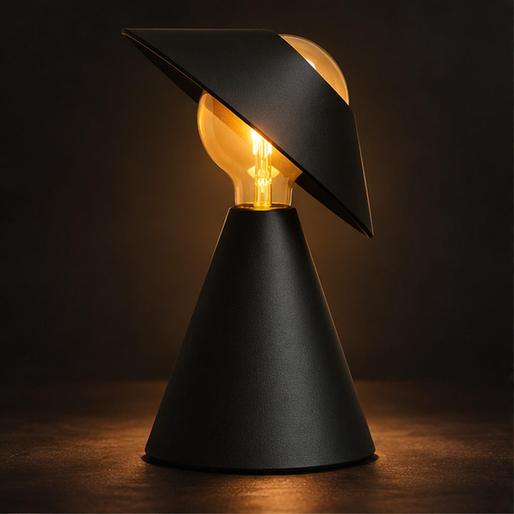 Sculptural 3D Printed Table Lamp, Matte Black Tilt Shade, Modern Accent Light