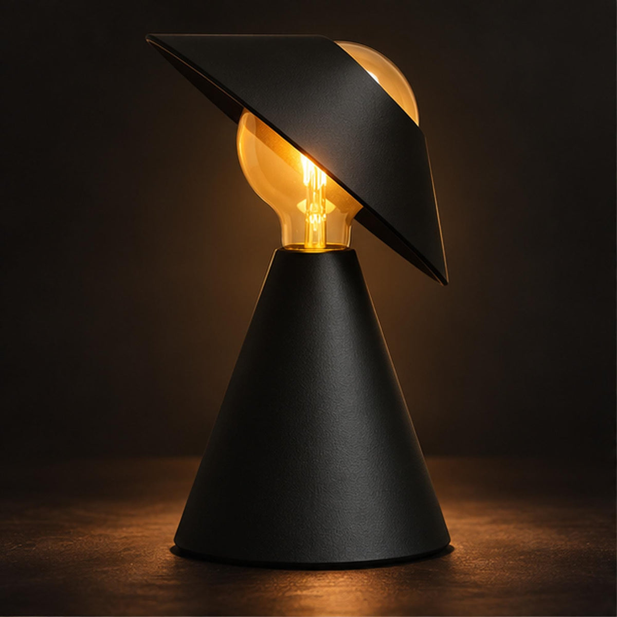 Sculptural 3D Printed Table Lamp, Matte Black Tilt Shade, Modern Accent Light