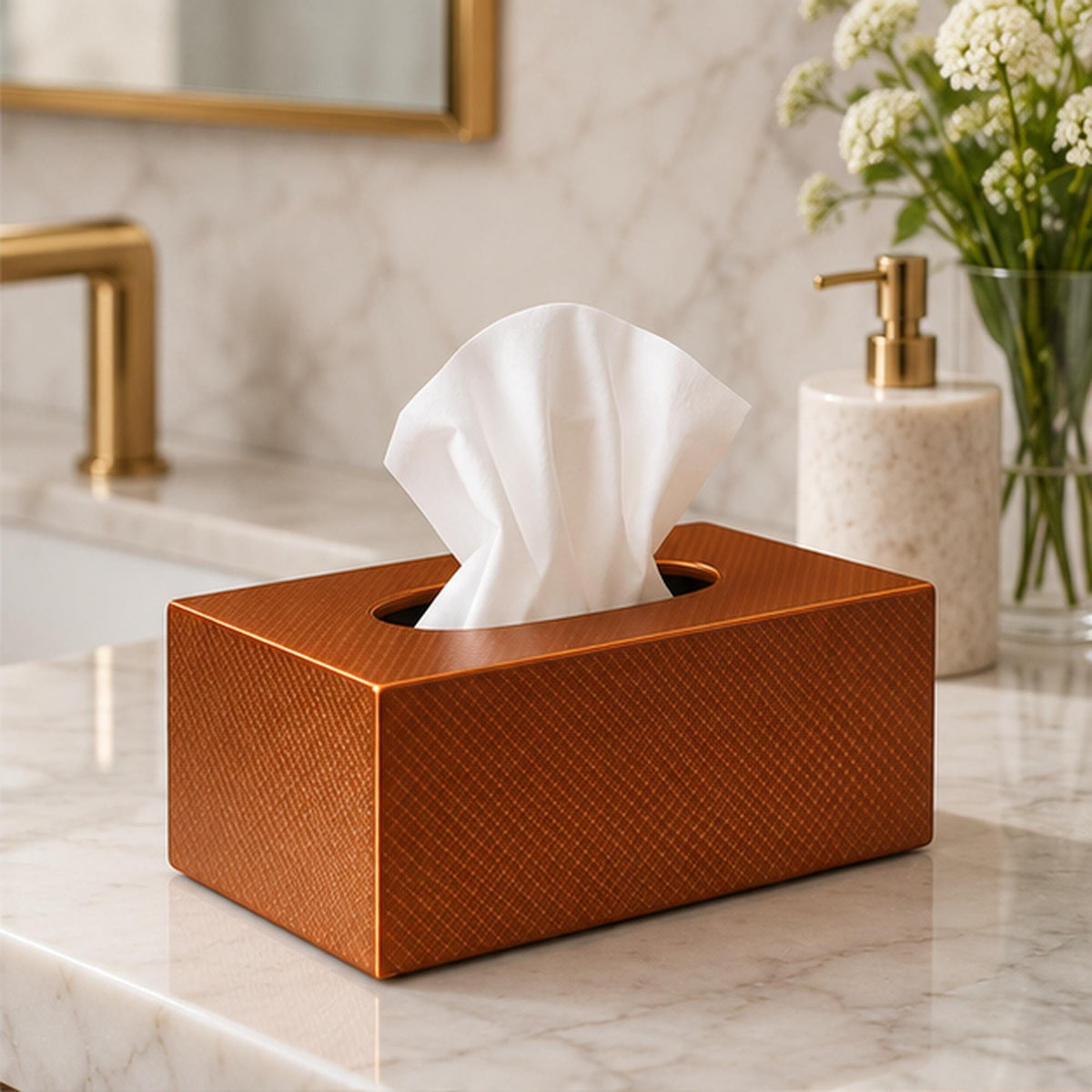 Textured Copper Tissue Box Cover, 3D Printed Bronze Home Decor (Made in Malta)