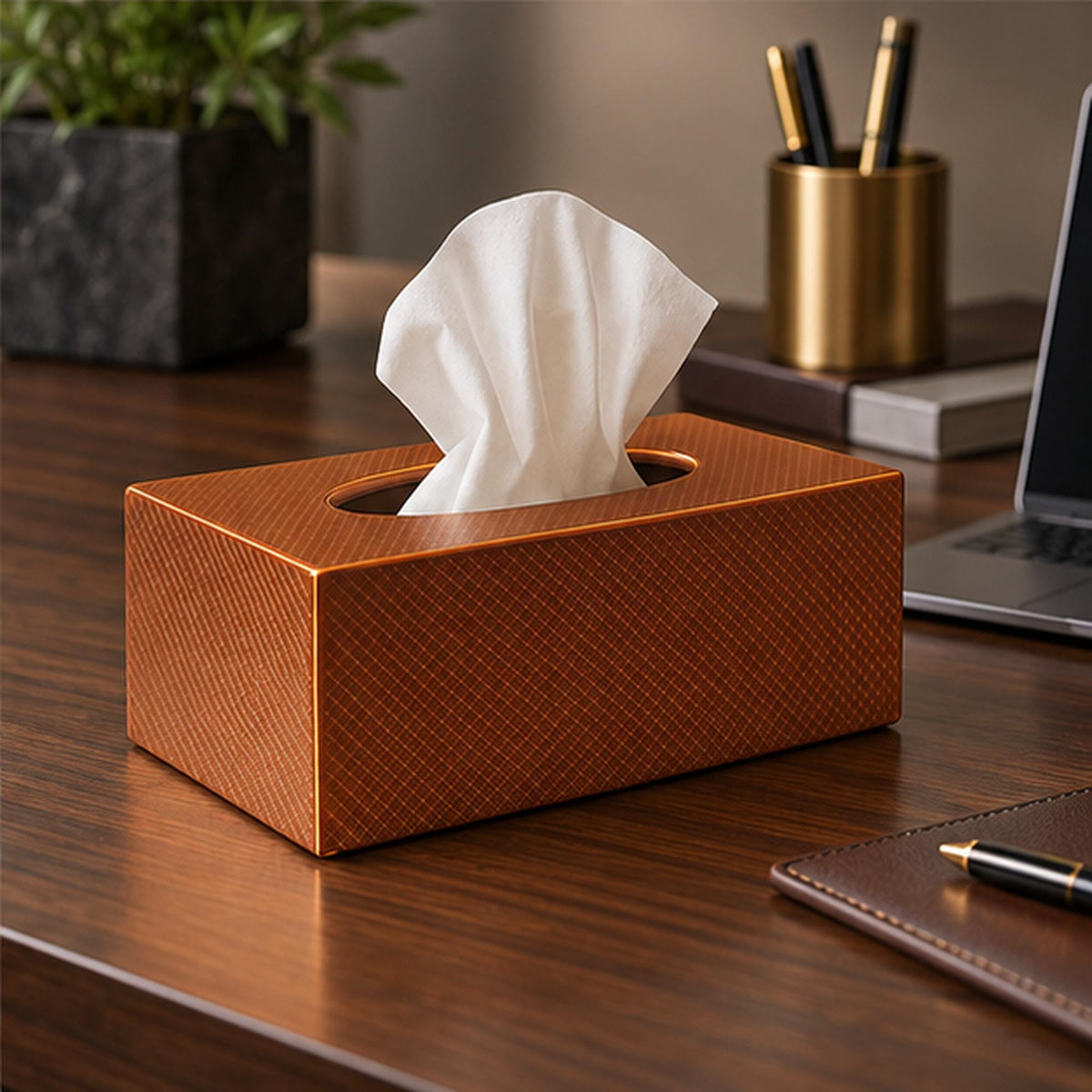 Textured Copper Tissue Box Cover, 3D Printed Bronze Home Decor (Made in Malta)