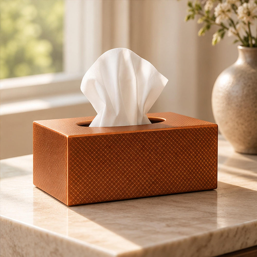 Textured Copper Tissue Box Cover, 3D Printed Bronze Home Decor (Made in Malta)
