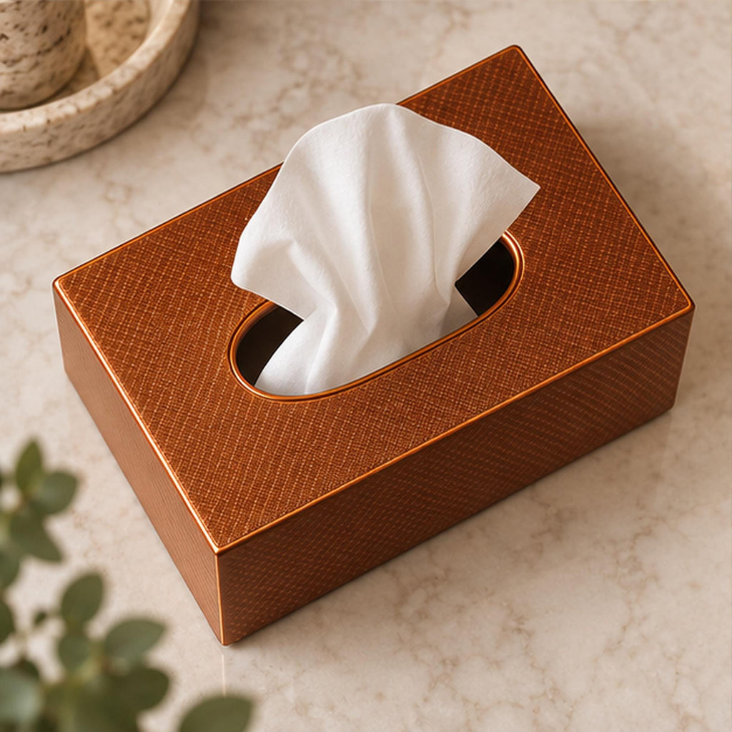 Textured Copper Tissue Box Cover, 3D Printed Bronze Home Decor (Made in Malta)