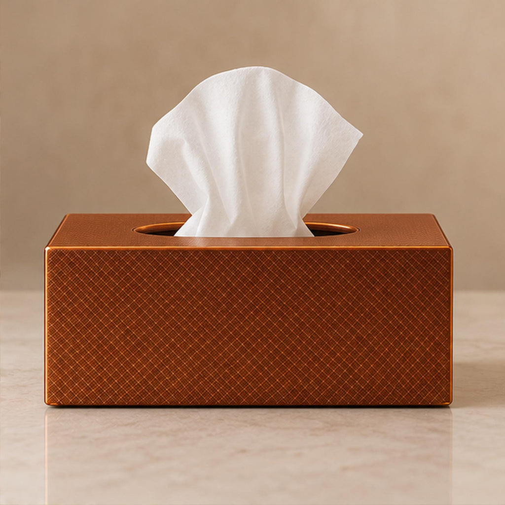 Textured Copper Tissue Box Cover, 3D Printed Bronze Home Decor (Made in Malta)