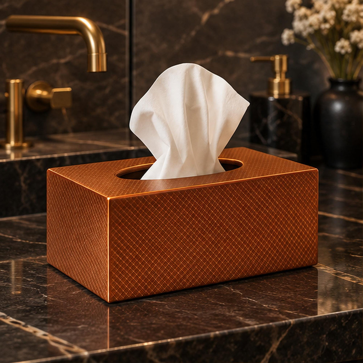 Textured Copper Tissue Box Cover, 3D Printed Bronze Home Decor (Made in Malta)