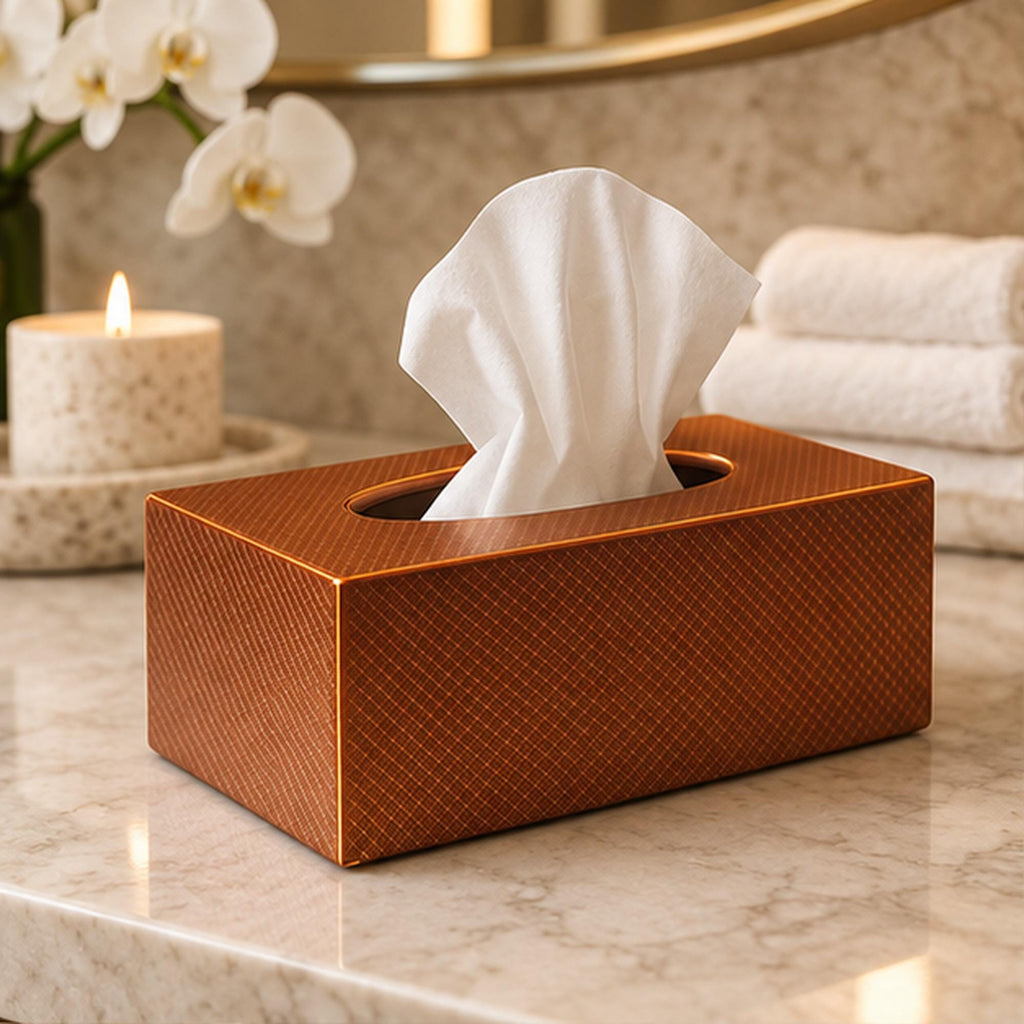 Textured Copper Tissue Box Cover, 3D Printed Bronze Home Decor (Made in Malta)