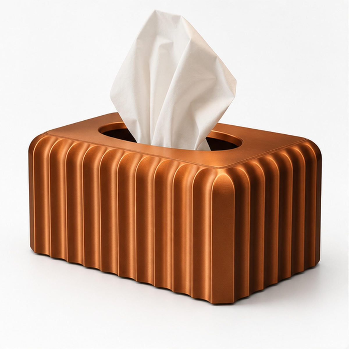 3D Printed Ribbed Copper Tissue Box Cover, Modern Bathroom Decor, Bronze Accent
