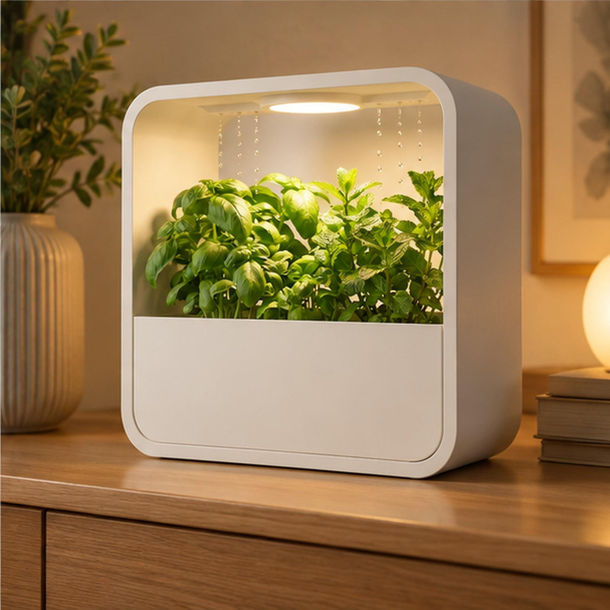 LED Rain Planter, Indoor Herb Garden with Grow Light, Modern Kitchen Countertop Display