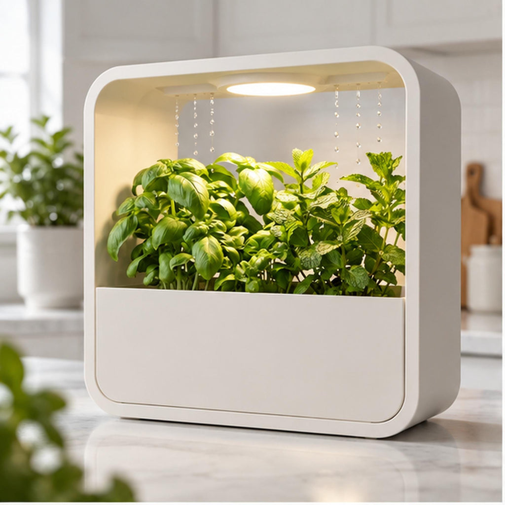 LED Rain Planter, Indoor Herb Garden with Grow Light, Modern Kitchen Countertop Display