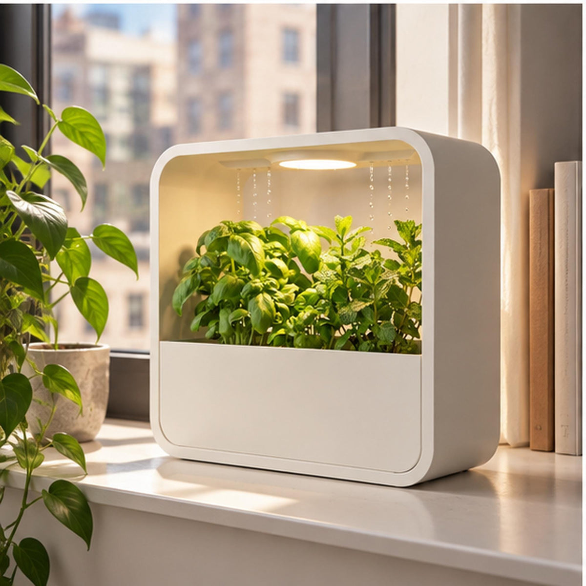 LED Rain Planter, Indoor Herb Garden with Grow Light, Modern Kitchen Countertop Display