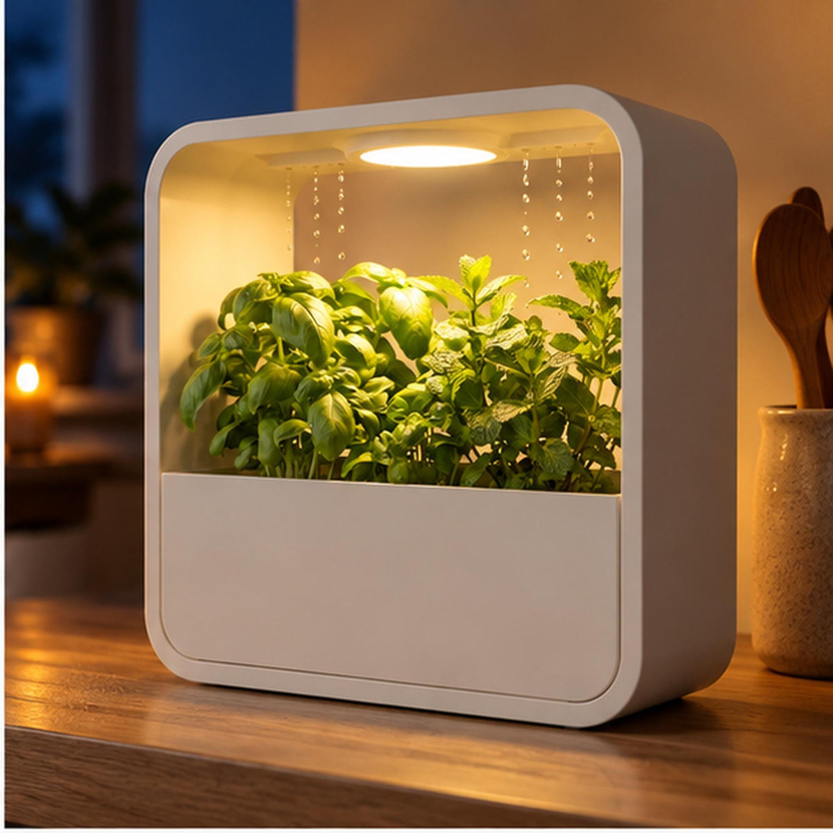 LED Rain Planter, Indoor Herb Garden with Grow Light, Modern Kitchen Countertop Display