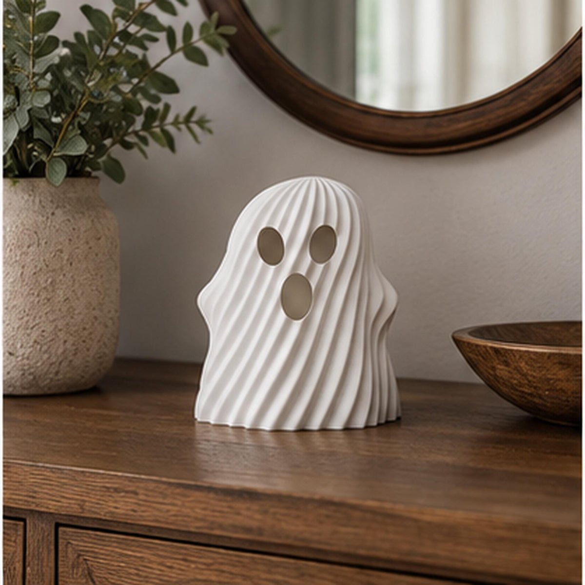 3D Printed Ghost Tealight Holder, Twisted Halloween Shelf Decor, PLA Plastic Ornament