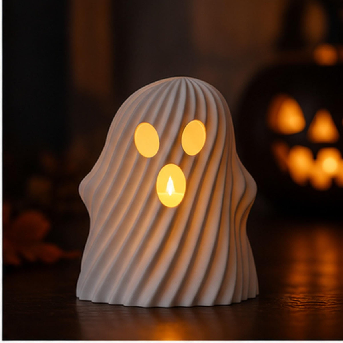 3D Printed Ghost Tealight Holder, Twisted Halloween Shelf Decor, PLA Plastic Ornament