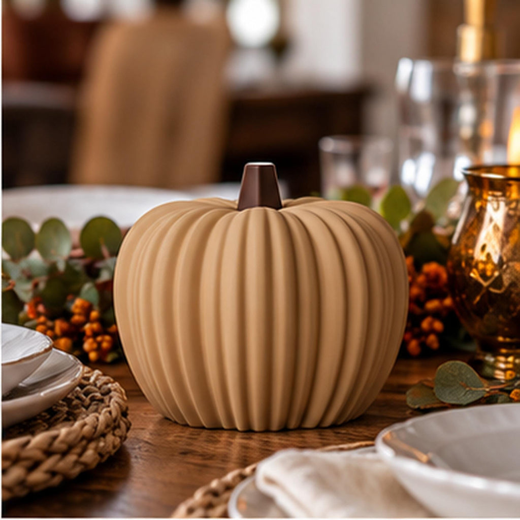 3D Printed Ribbed Pumpkin Decoration, Autumn Shelf Accent, Fall Centrepiece Ornament