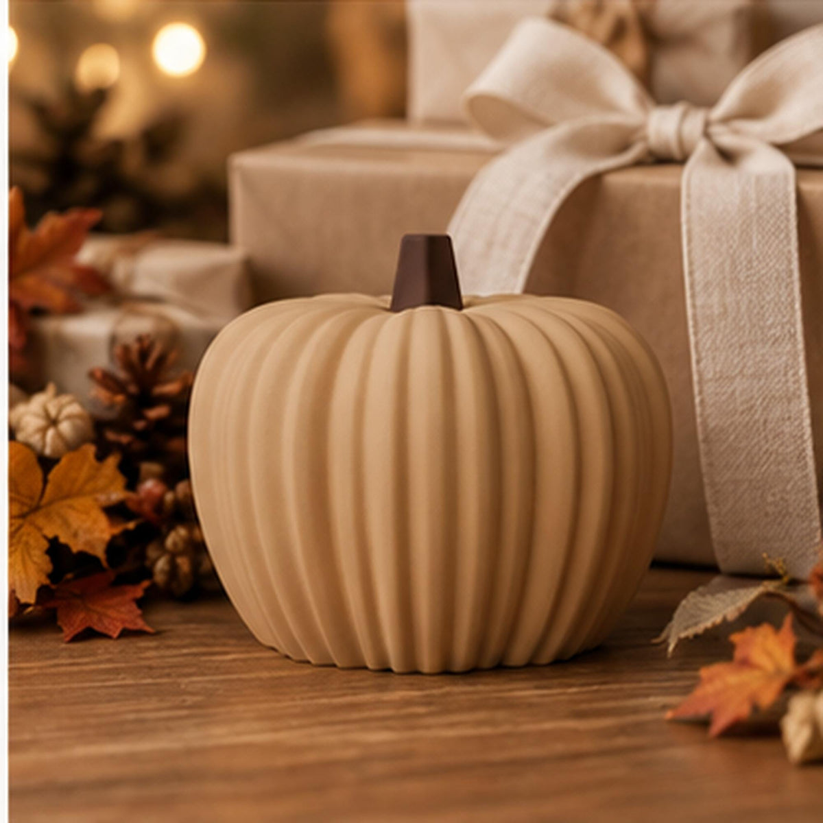 3D Printed Ribbed Pumpkin Decoration, Autumn Shelf Accent, Fall Centrepiece Ornament