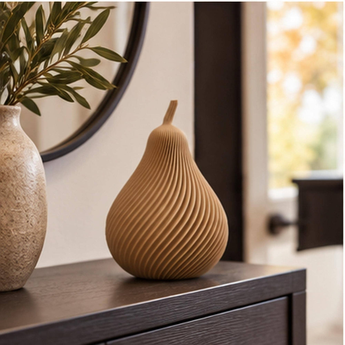 3D Printed Autumn Pear Decoration, Rustic Harvest Shelf Accent (PLA)