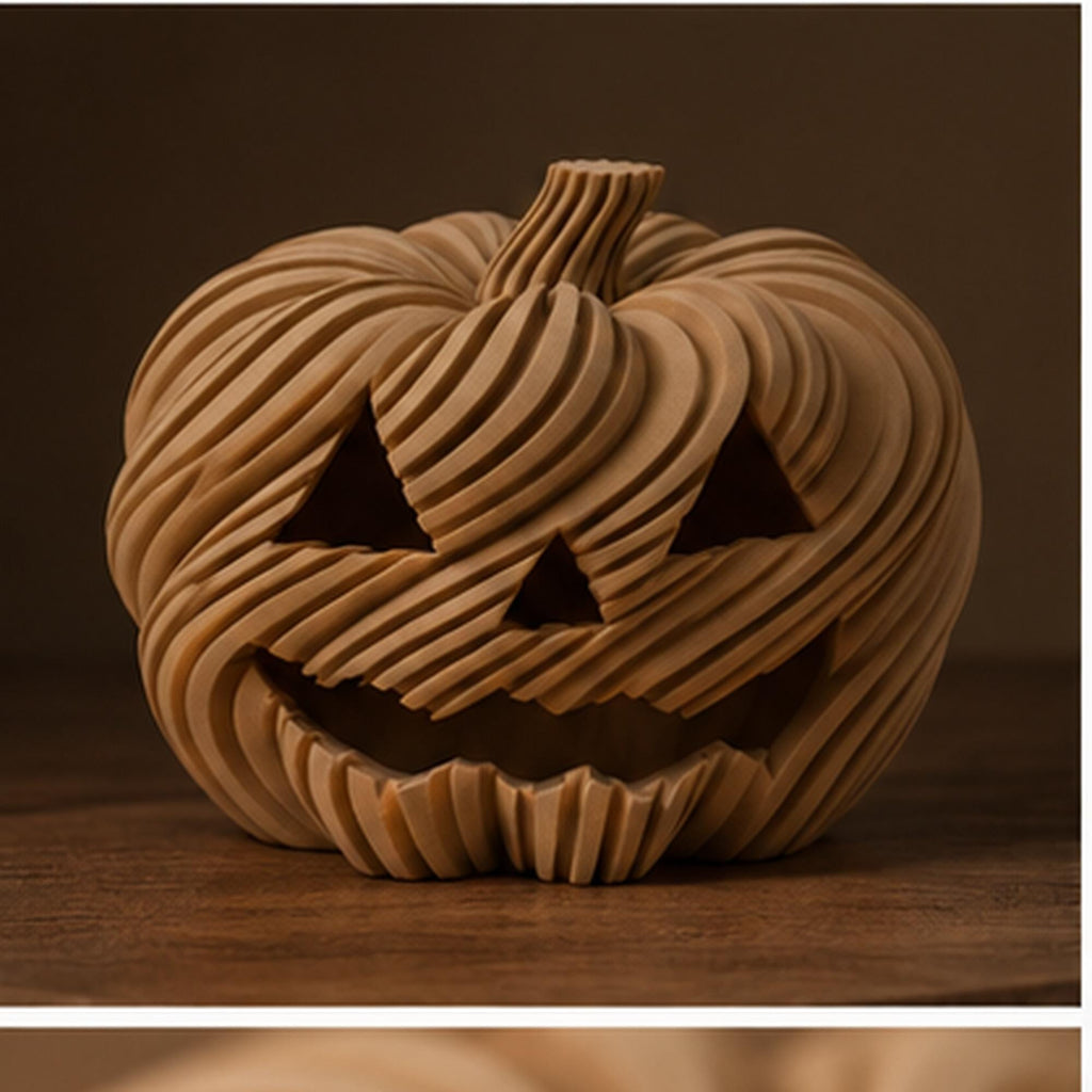 3D Printed Twisted Pumpkin Jack O Lantern Tealight Holder, Halloween Shelf Decor